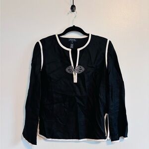 Jones New York dark blue linen tunic with white trim size petite small